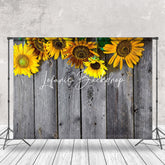 Lofaris Retro Grey Wood Texture Sunflower Summer Backdrop